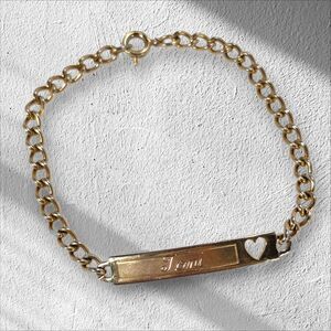 Vintage Speidel USA Child ID Bracelet Toni Engraved Heart Gold Tone Inscription
